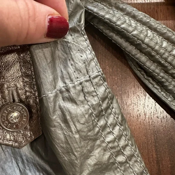 Societa Rare Vintage Women’s Metallic Coat with Leather Garn. Size 38, Italy Y2K - Picture 6 of 14
